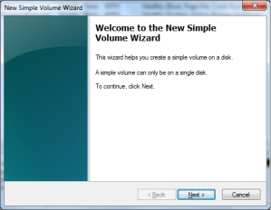 Menu New Simple Volume Wizard